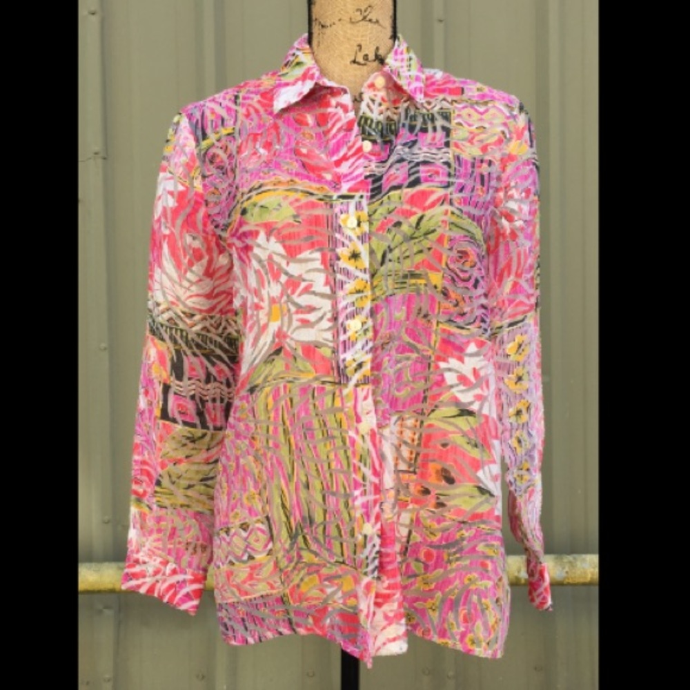 Floral Mosaic Light Weight Sheer Blouse